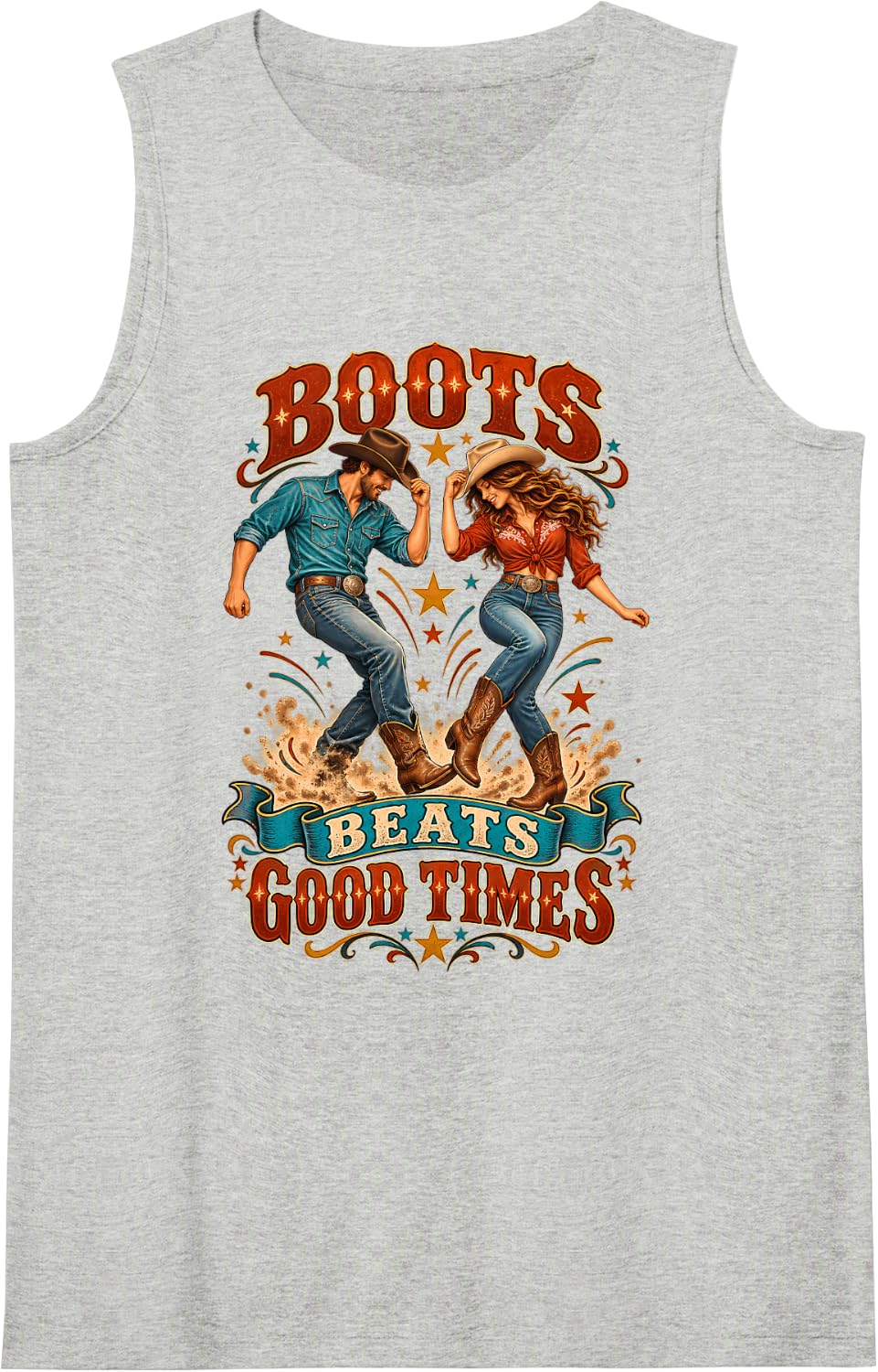 Boots Beats Good Times Line Dance Western Dance Sleeveless Tank Top - Heather Grey