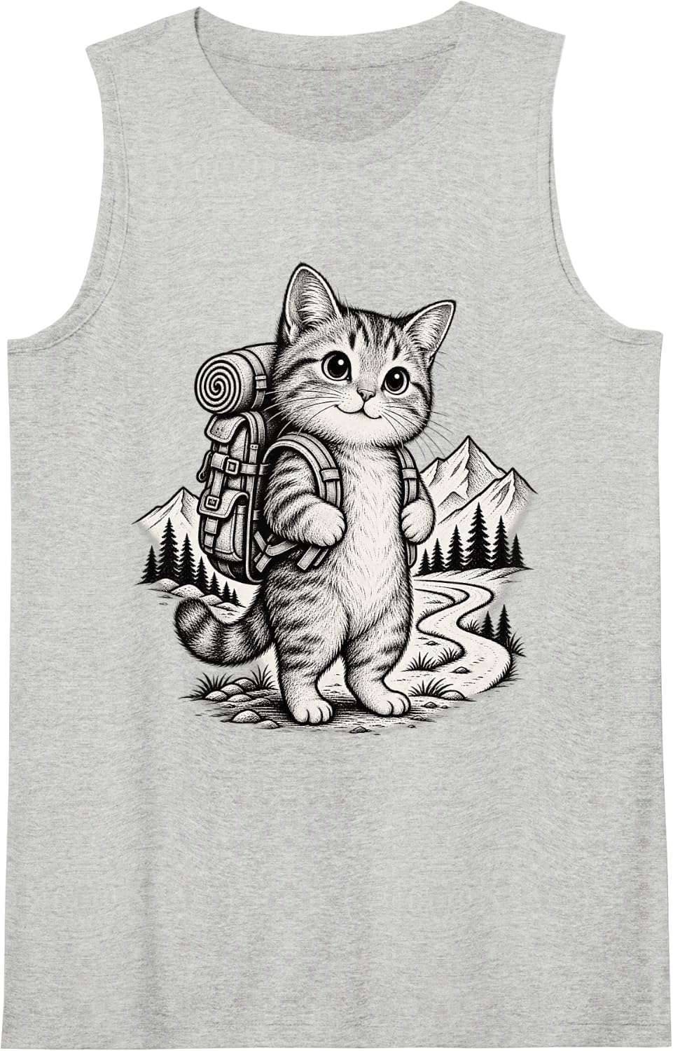 Hiking Lover Humor Outdoor Backpacking Trail Cat Hiker Sleeveless Tank Top - Heather Grey