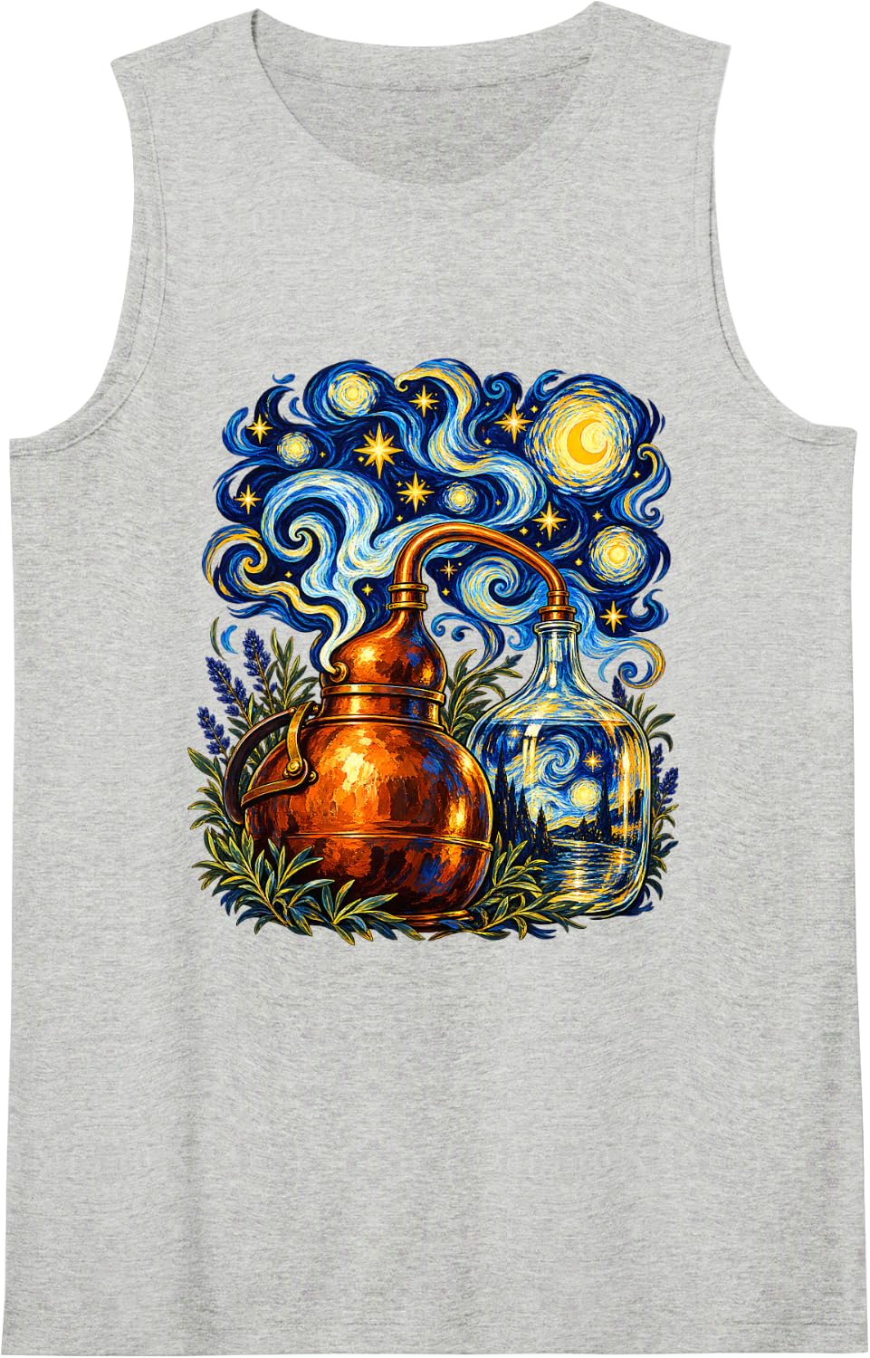 Starry Night Van Gogh Home Brewing Copper Kettle Beer Maker Sleeveless Tank Top - Heather Grey