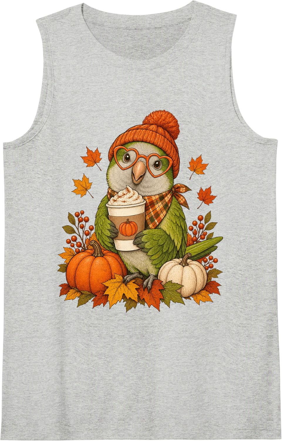 Quaker Parrot Fall Autumn Season Pumpkin Spice Parrot Sleeveless Tank Top - Heather Grey