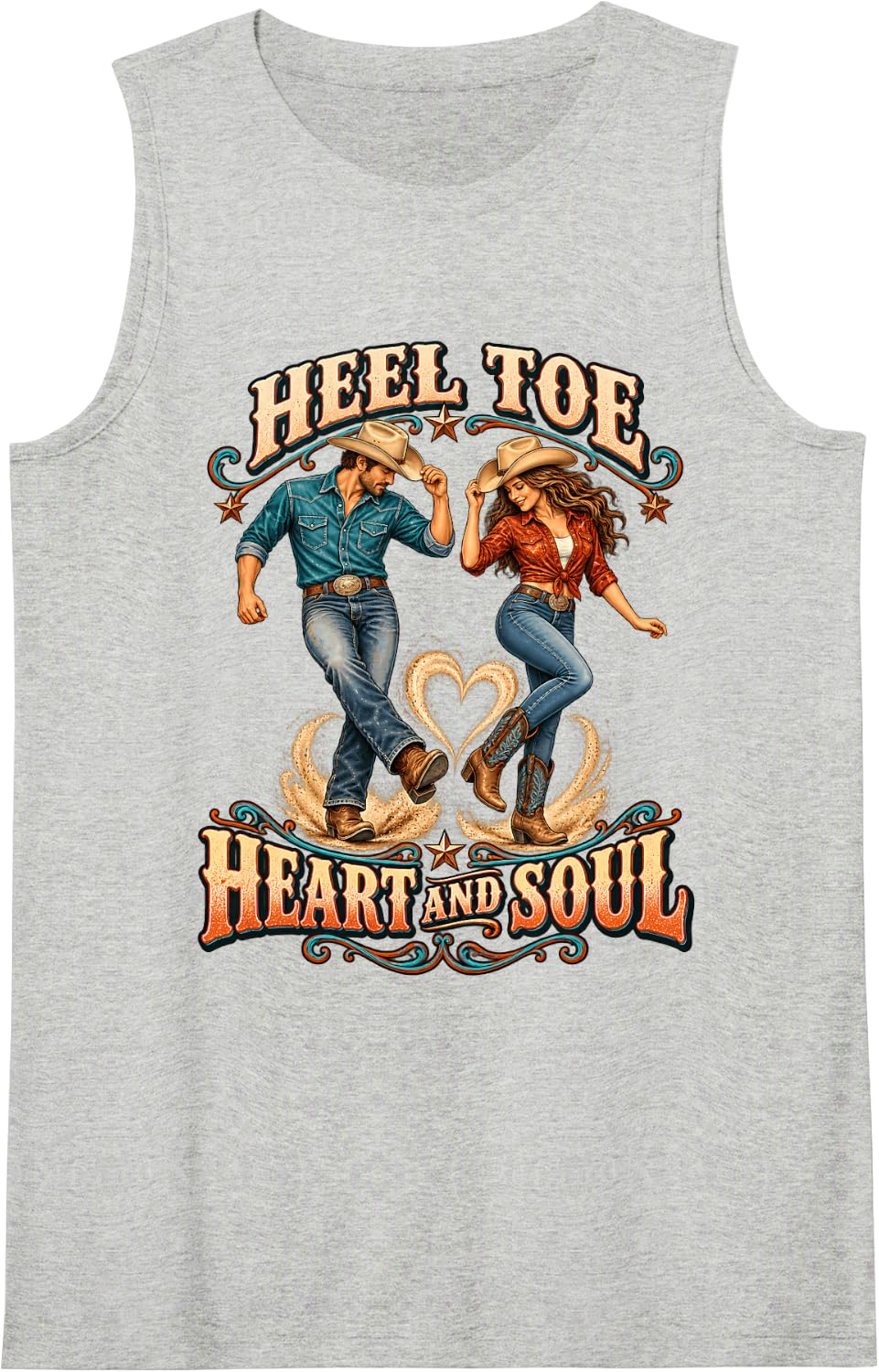 Heel Toe Heart and Soul Line Dance Western Dance Sleeveless Tank Top - Heather Grey
