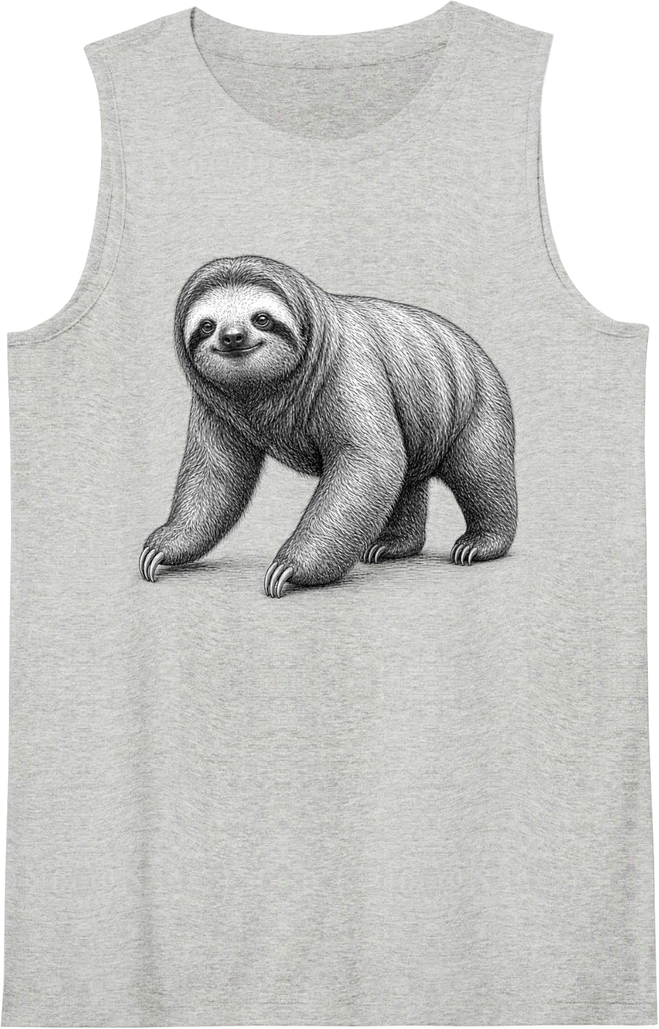 Realistic Sloth Sketch Drawing Wildlife Animal Graphic Sleeveless Tank Top - Heather Grey