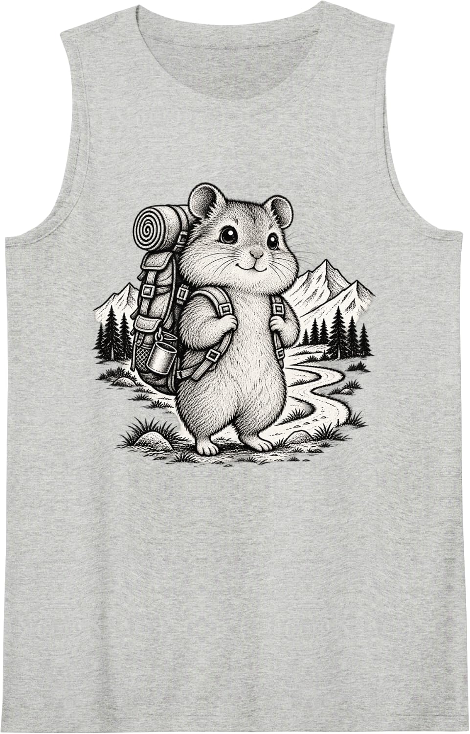 Hiking Lover Humor Outdoor Backpacking Trail Hamster Hiker Sleeveless Tank Top - Heather Grey