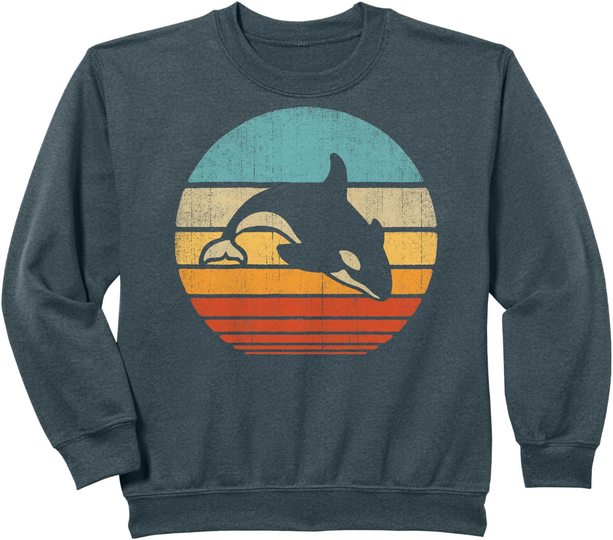 Orca Killer Whale Retro Vintage 60s 70s Sunset Sea Animal Sweatshirt - Dark Heather Grey