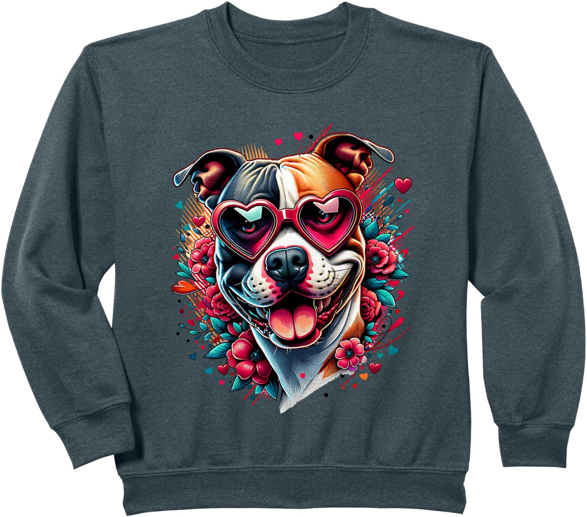 American Staffordshire Terrier Dog St Valentines Day Artwork Sweatshirt - Dark Heather Grey