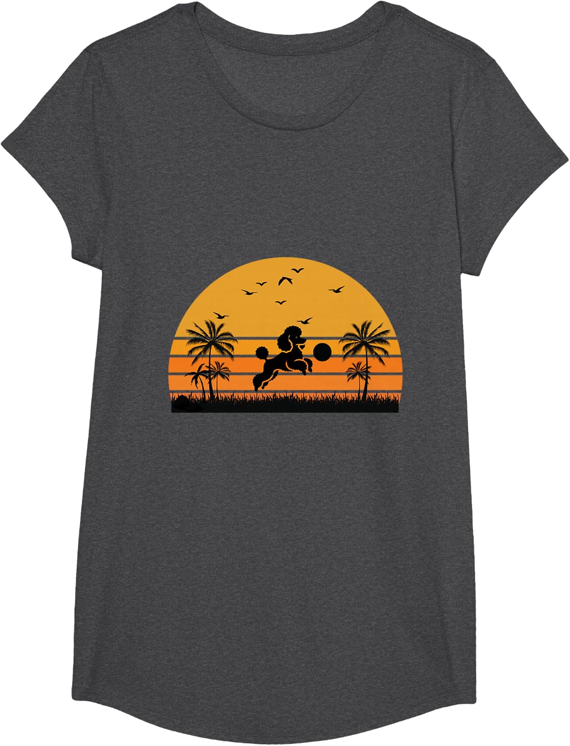 Poodle Dog Sunset Nature Lover T-Shirt - Girls Dark Heather Grey