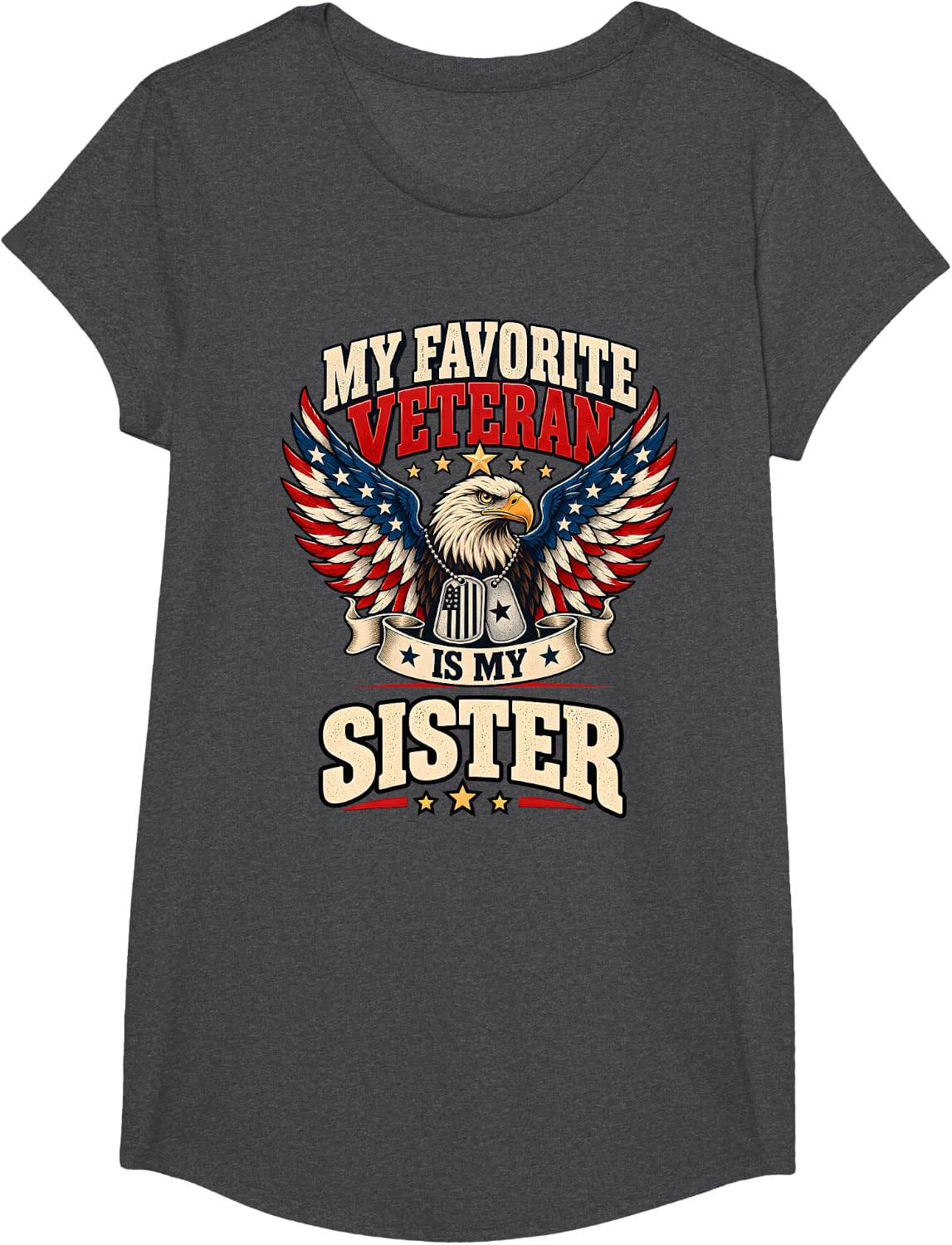Favorite Veteran is My Sister USA Flag Vintage Women Men T-Shirt - Girls Dark Heather Grey