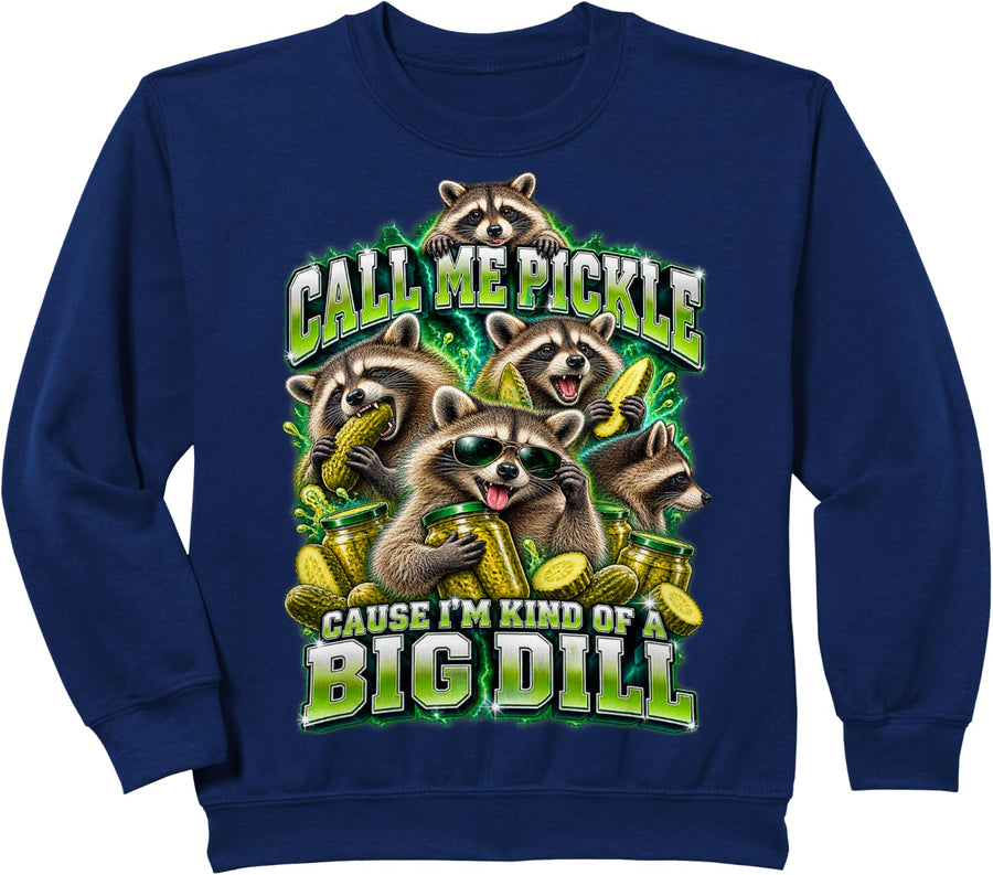 Raccoon Pickles Call Me Pickle Funny Raccoons Bootleg Memes Sweatshirt - Navy Blue