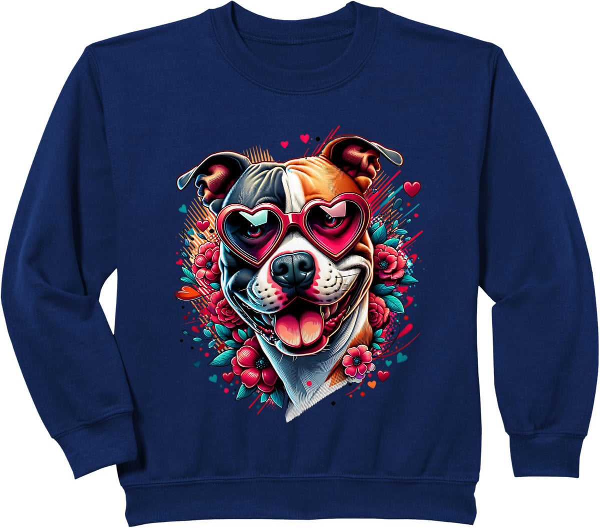 American Staffordshire Terrier Dog St Valentines Day Artwork Sweatshirt - Navy Blue