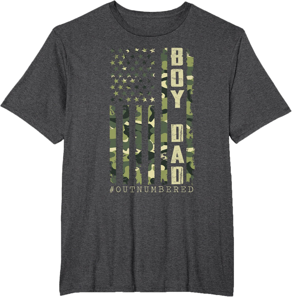 Dad of Boy Outnumbered Camo US Flag Fathers Day Military Dad T-Shirt - Dark Heather Grey