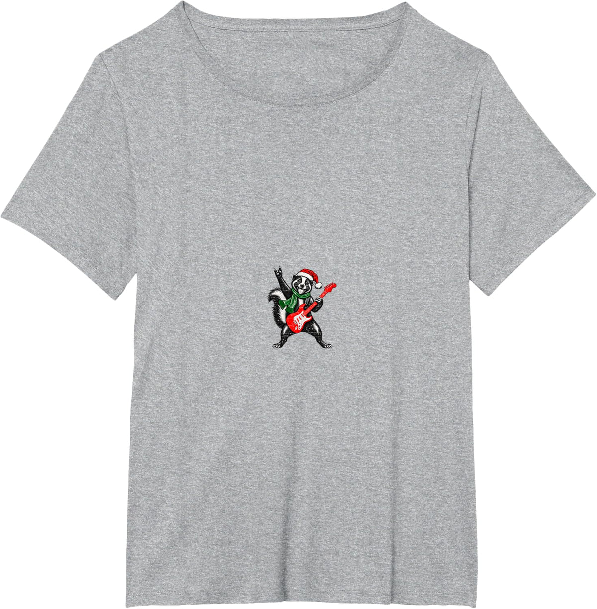 Vintage Skunk Rock Playing Guitar Funny Christmas T-Shirt - Heather Grey