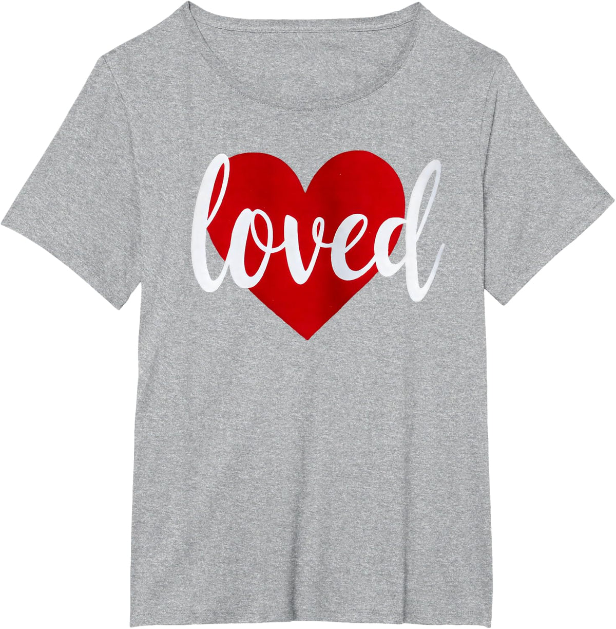 Loved Cursive Red Heart Valentine's Day T-Shirt - Heather Grey