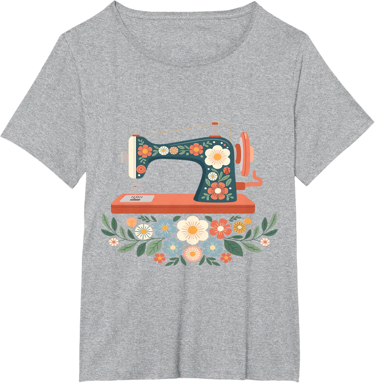 Vintage Sewing Machine Flowers Seamstress Crafter Quilting T-Shirt - Heather Grey