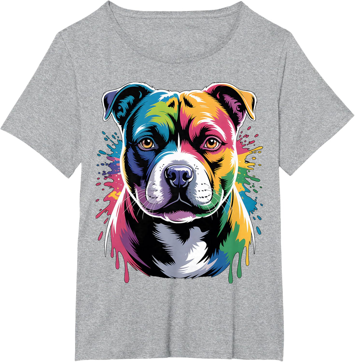 Colorful Staffordshire Bull Terrier Pop Art T-Shirt - Heather Grey