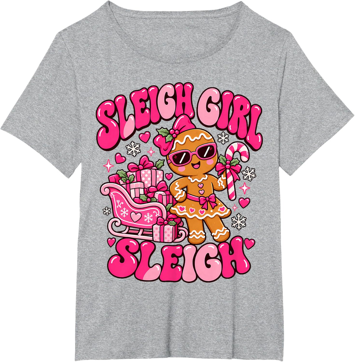 Sleigh Girl Sleigh Gingerbread Candy Cane Christmas Bow T-Shirt - Heather Grey