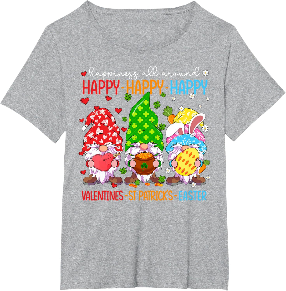 Happy Valentines St Patrick Easter Happy Holiday Gnome Funny T-Shirt - Heather Grey