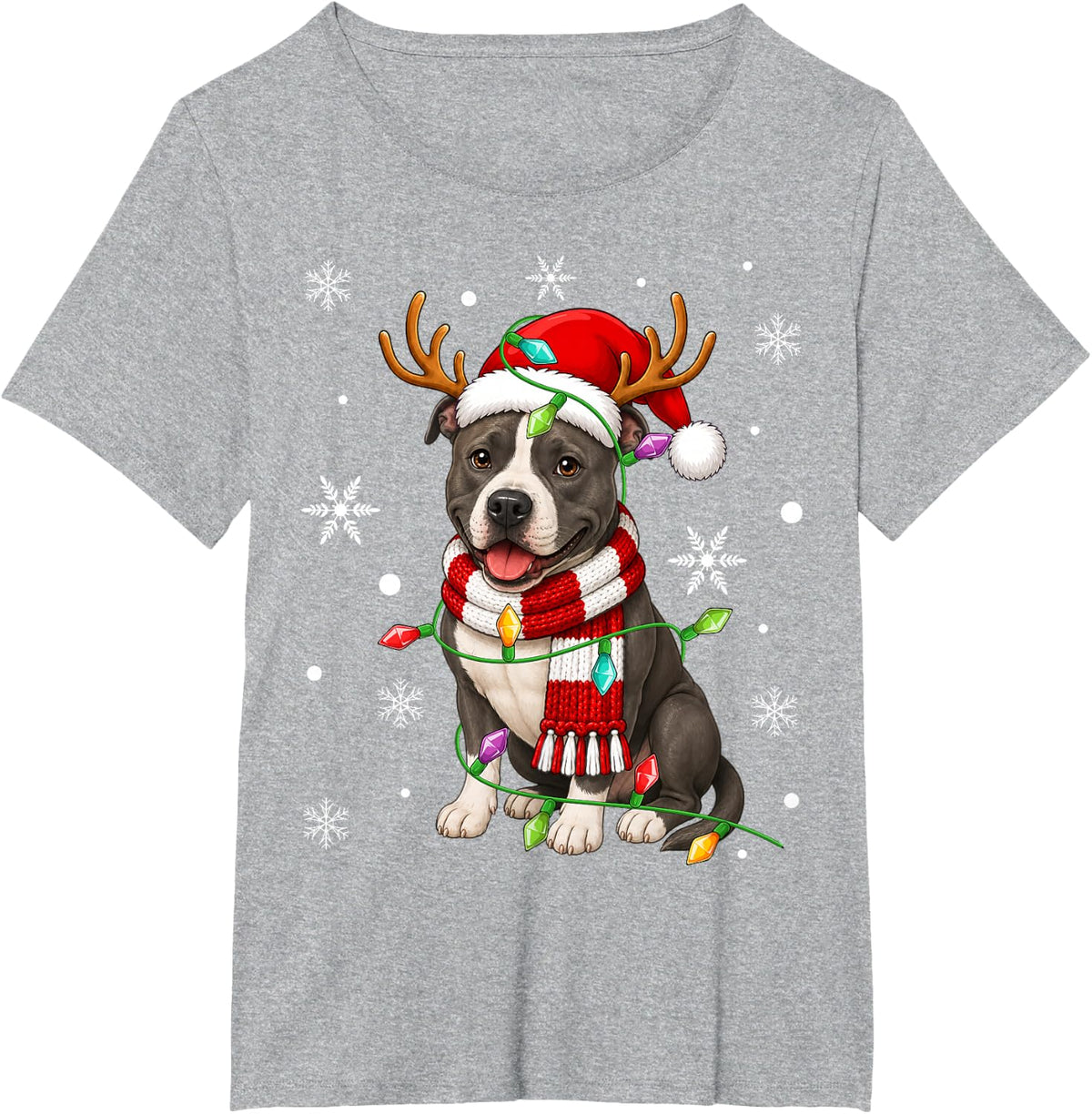 American Staffordshire Terrier Dog Christmas Light Santa Hat T-Shirt - Heather Grey