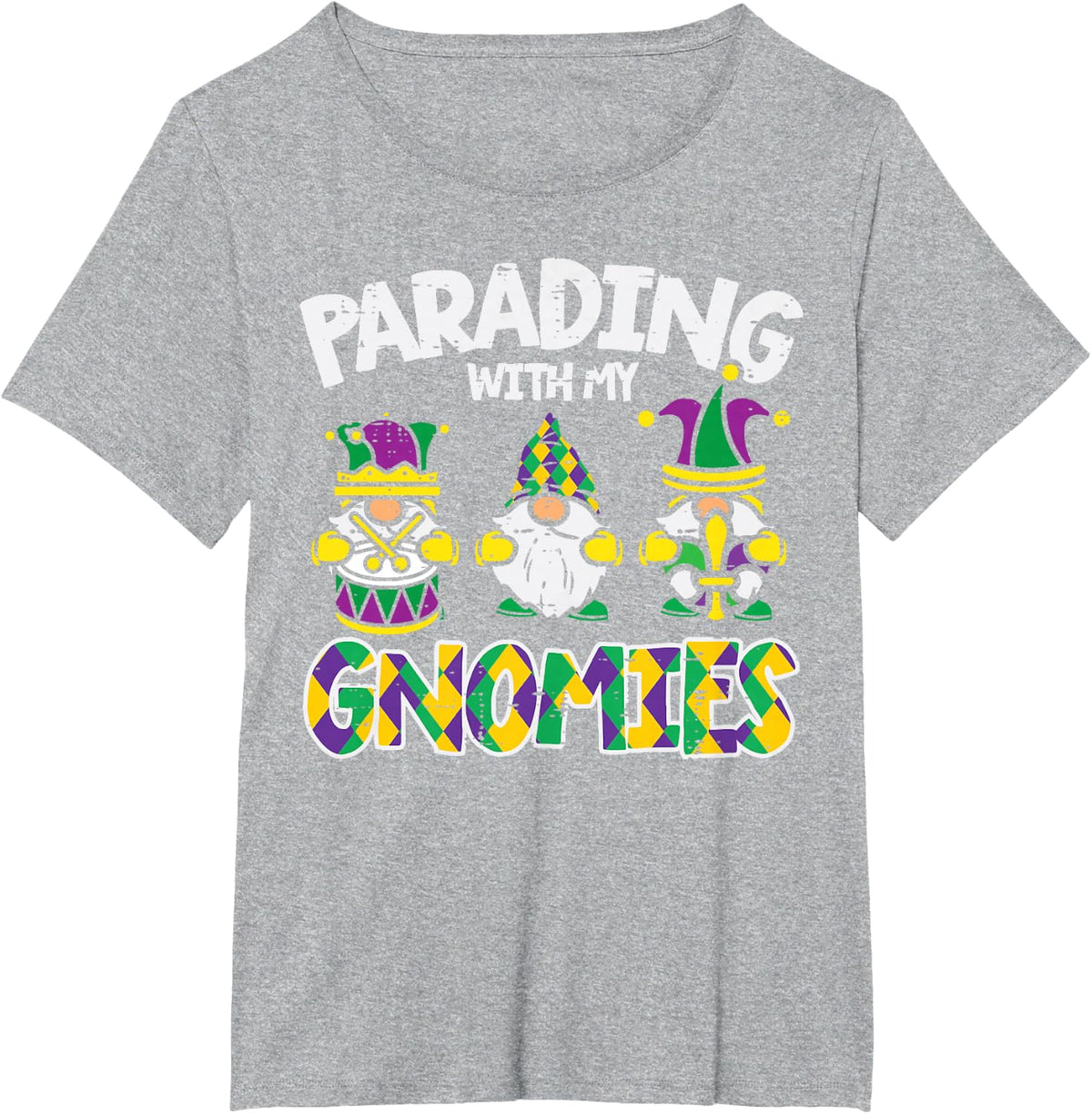Parading With My Gnomies Cute Mardi Gras Gnome For T-Shirt - Heather Grey