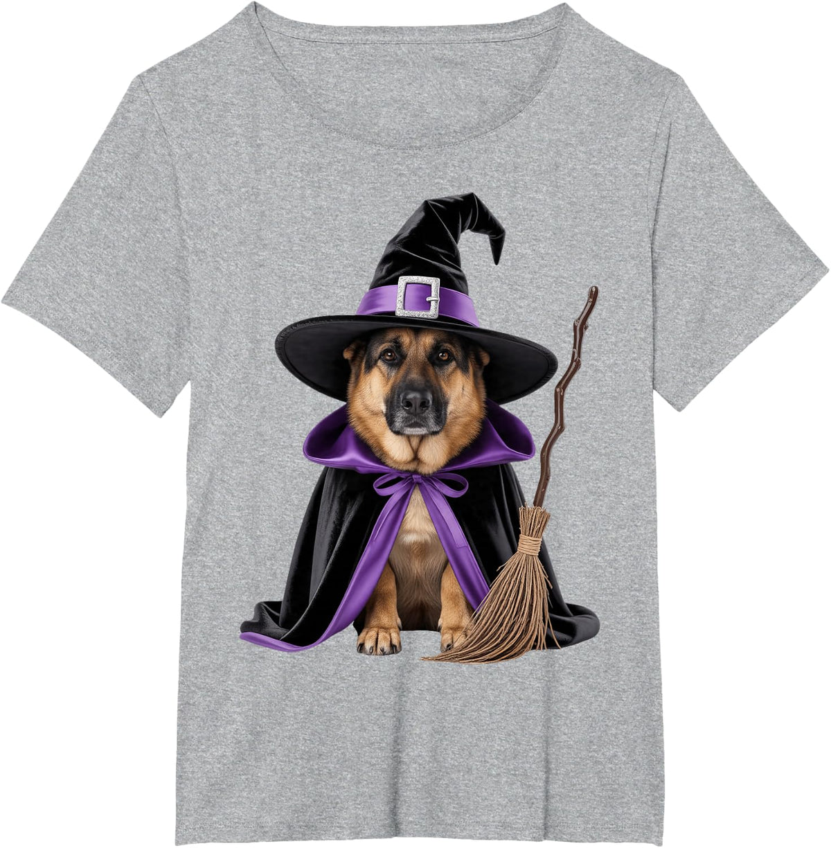 German Shepherd Witch Halloween T-Shirt - Heather Grey