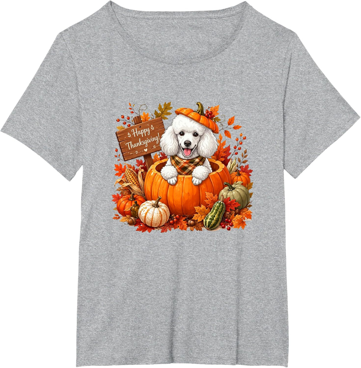 Poodle Inside Pumpkin Fall Leaves Thanksgiving Owner Family T-Shirt - Heather Grey