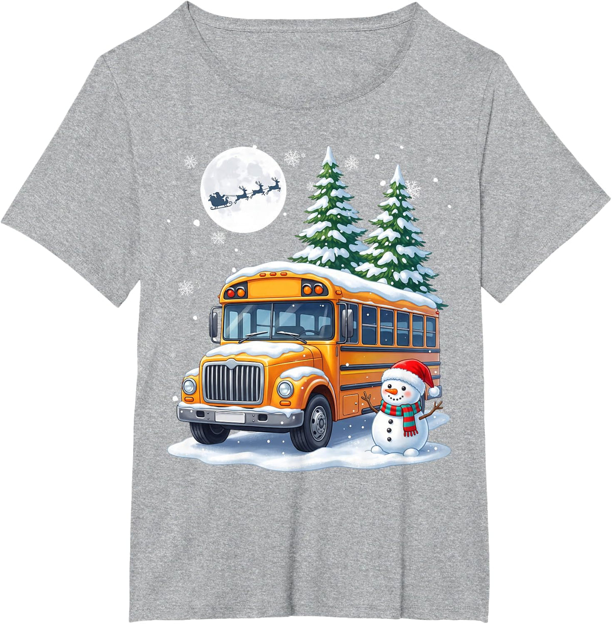 = Snowman On School Bus Christmas Driver Lover Kids T-Shirt - Heather Grey