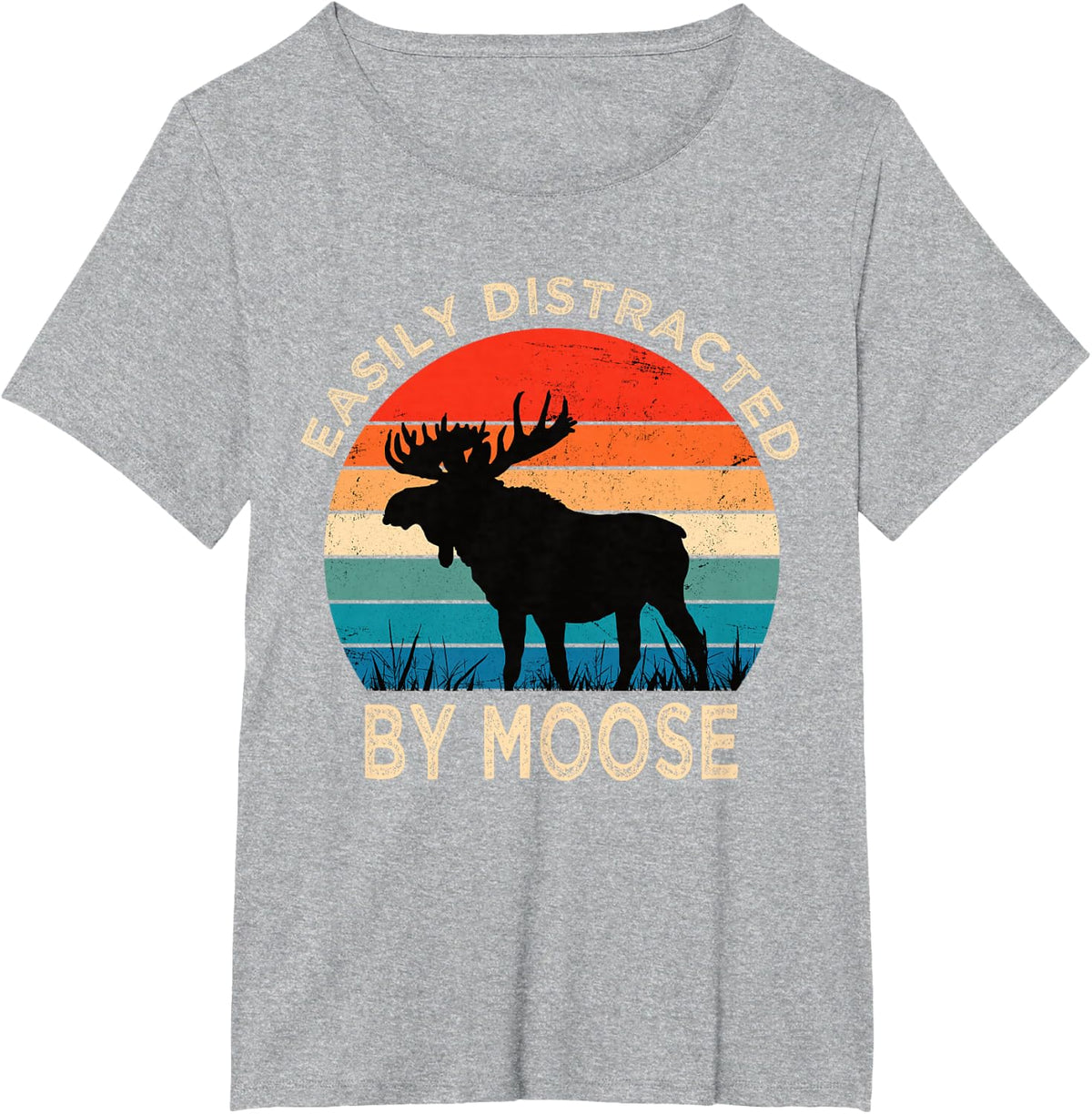 Slightly Distracted by Moose Vintage Funny Moose T-Shirt - Heather Grey