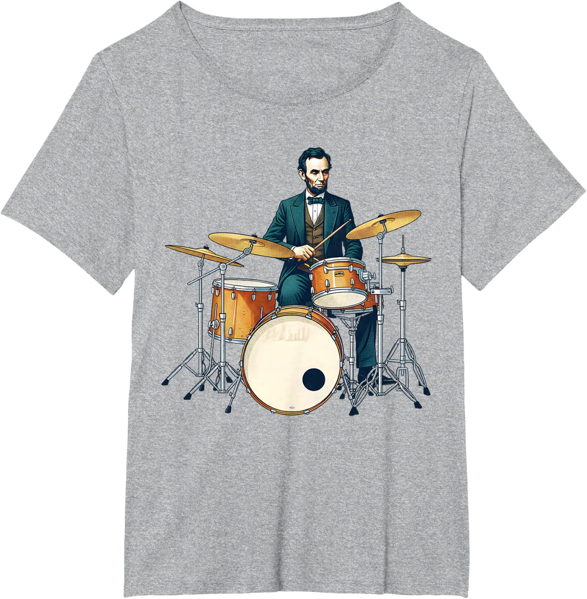 Abraham Lincoln Playing The Drum Set T-Shirt - Heather Grey