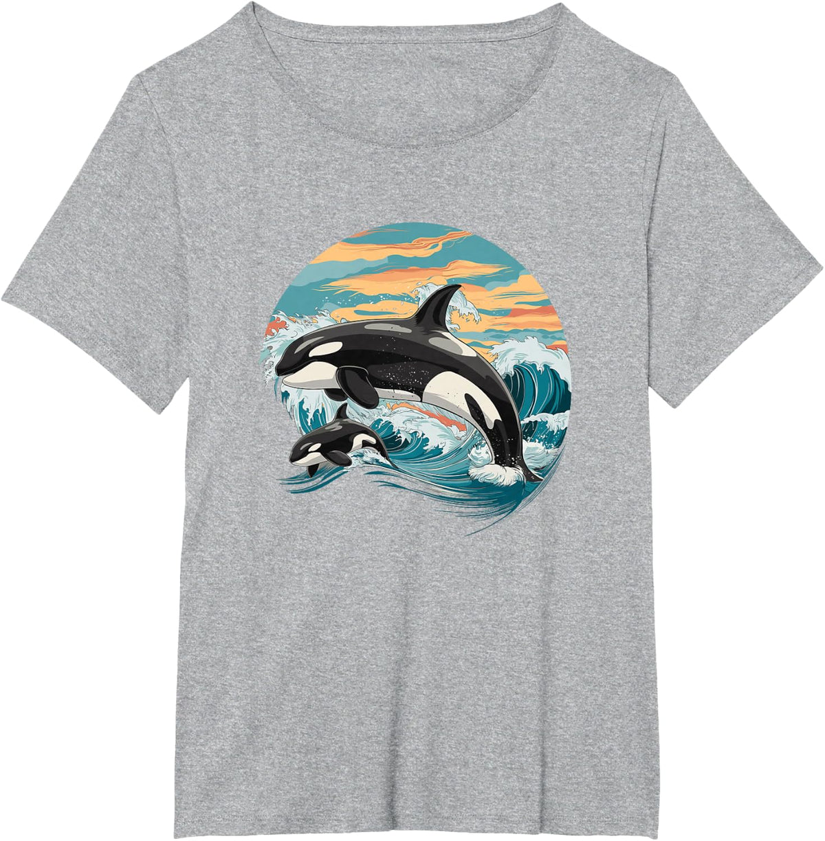 Killer Whale Orca Family T-Shirt - Heather Grey