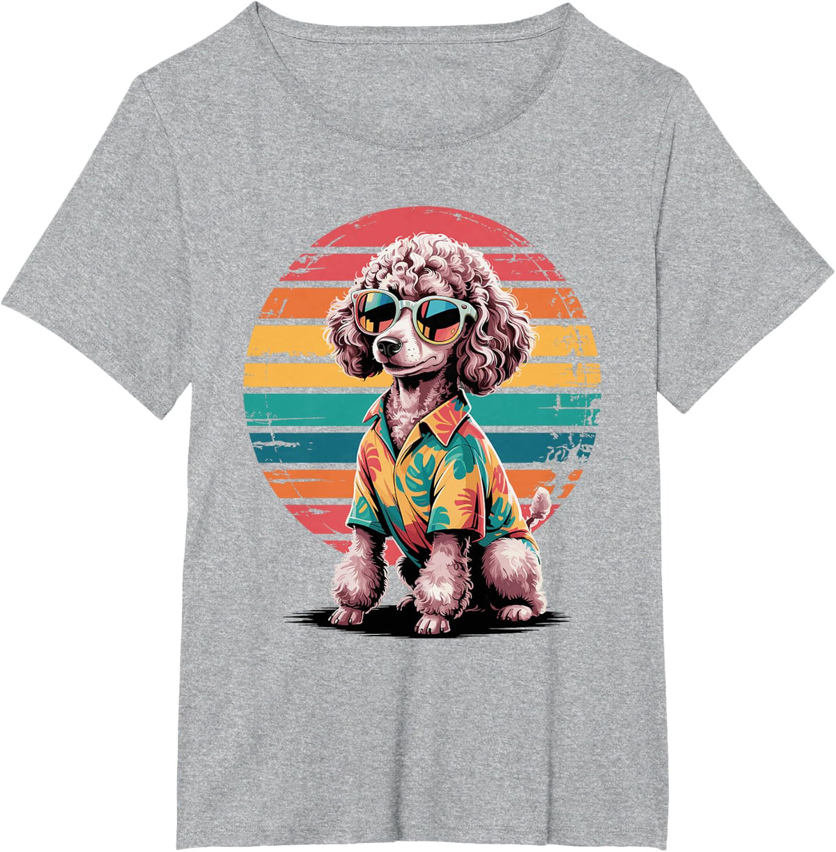 Poodle Sunglasses Hawaiian Beach Summer Poodles T-Shirt - Heather Grey