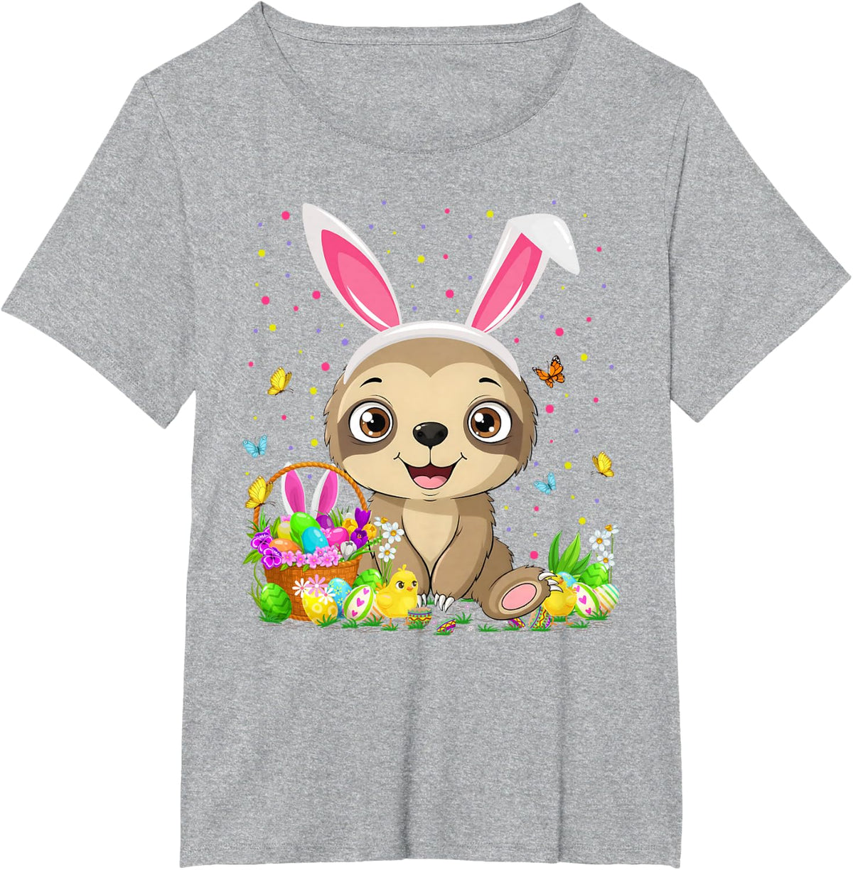 Cute Sloth Easter Egg Hunt Bunny Ear Sloth Happy Easter T-Shirt - Heather Grey