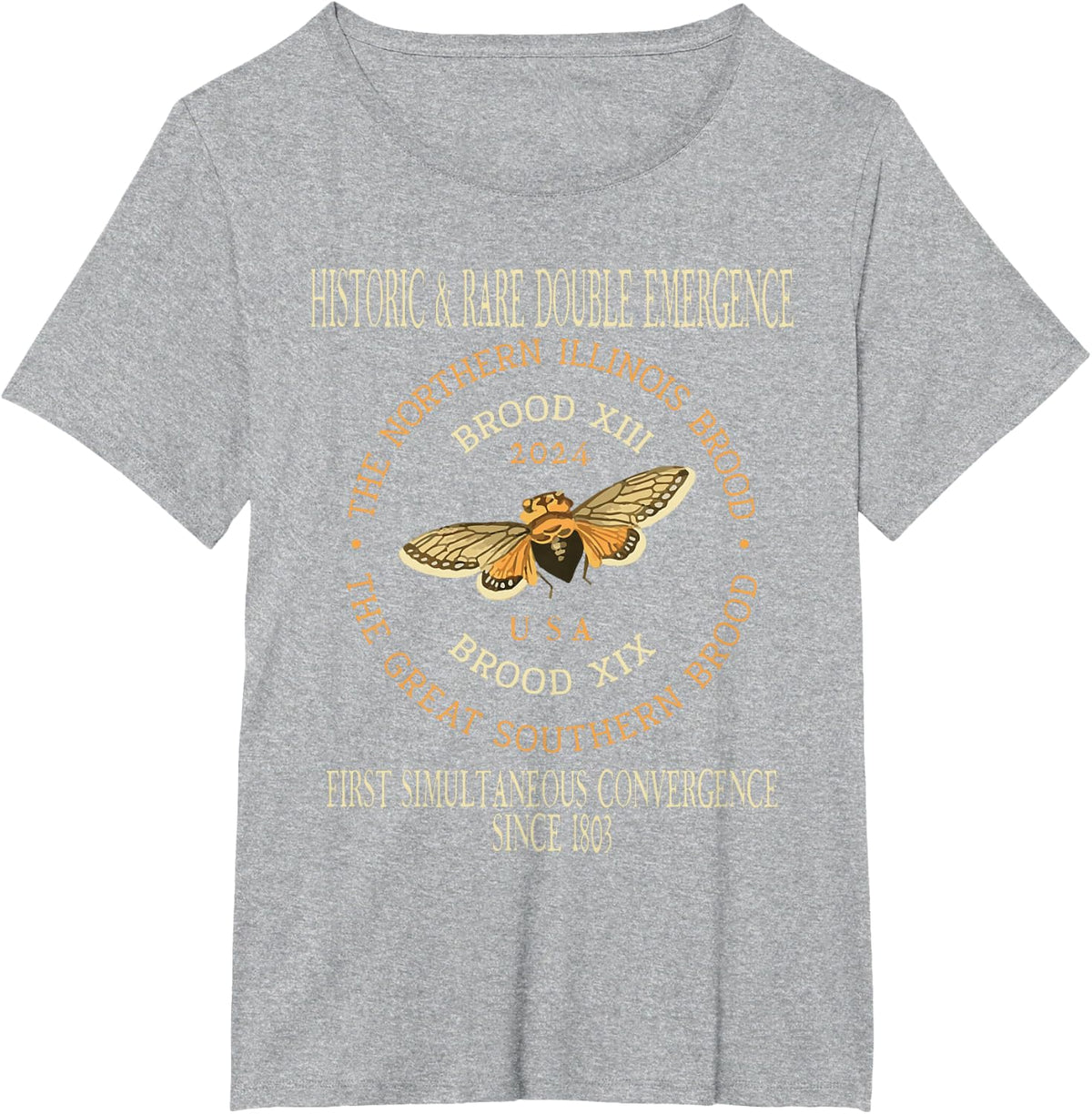 Historic Cicada 2024 Event Brood XIX & XIII Emergence Music T-Shirt - Heather Grey
