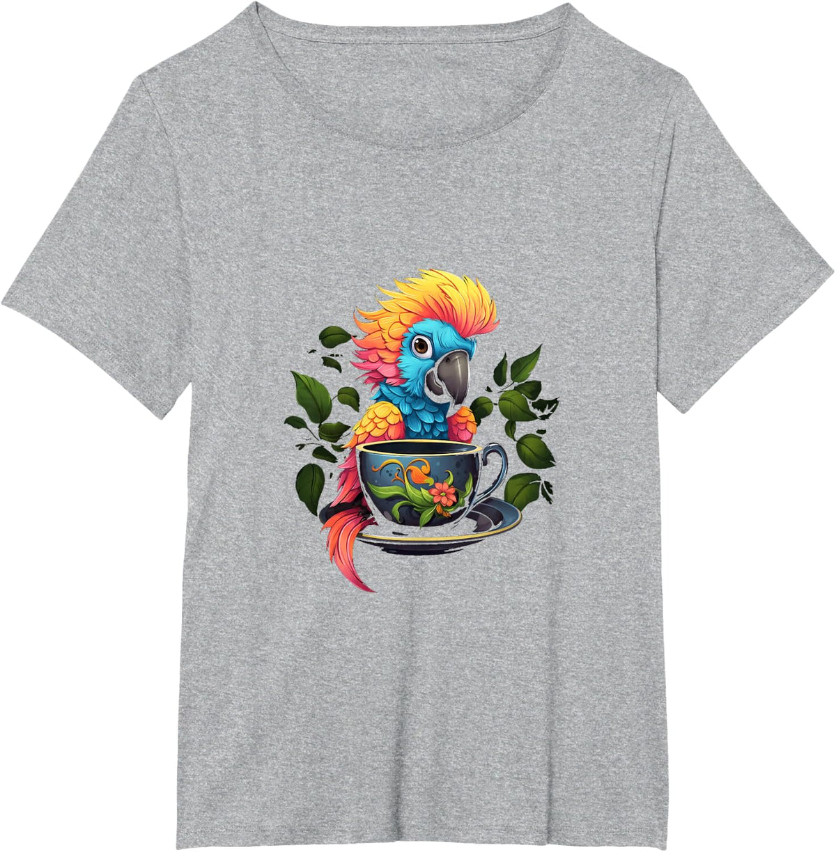 Parrot Tea Cup Bird Tea Drinking T-Shirt - Heather Grey