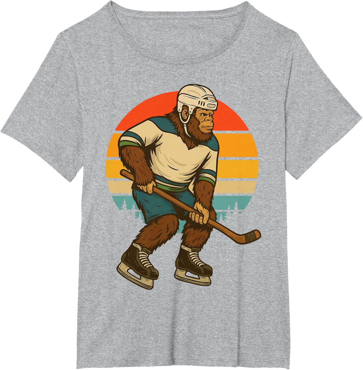 Bigfoot Ice Hockey Retro T-Shirt - Heather Grey