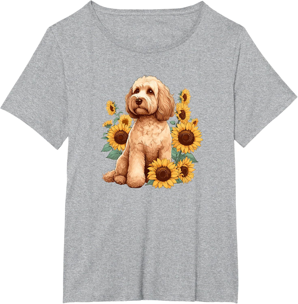 Cute Womens Funny Sunflower Floral Goldendoodle Doodle Lover T-Shirt - Heather Grey