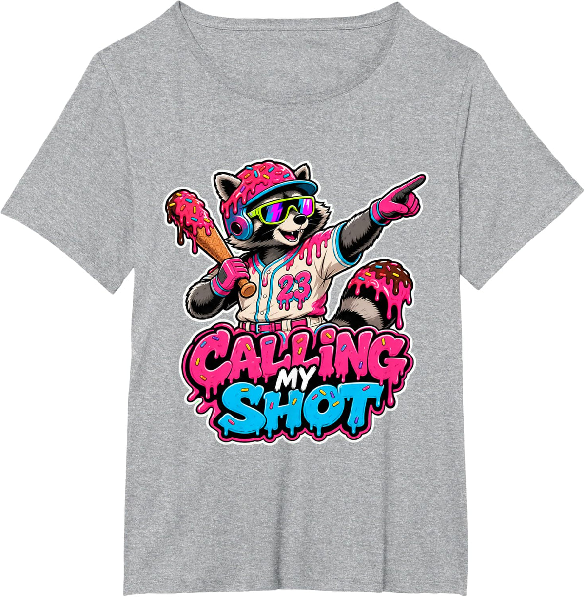 Calling My Shot Baseball Raccoon Home Run Hitter Drip Sports T-Shirt - Heather Grey