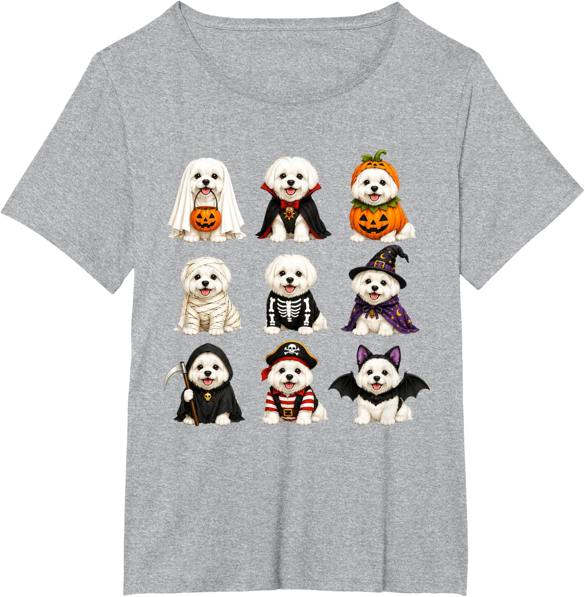 Halloween Maltese Squad Pumpkin Vampire Mummy Witch Dog T-Shirt - Heather Grey