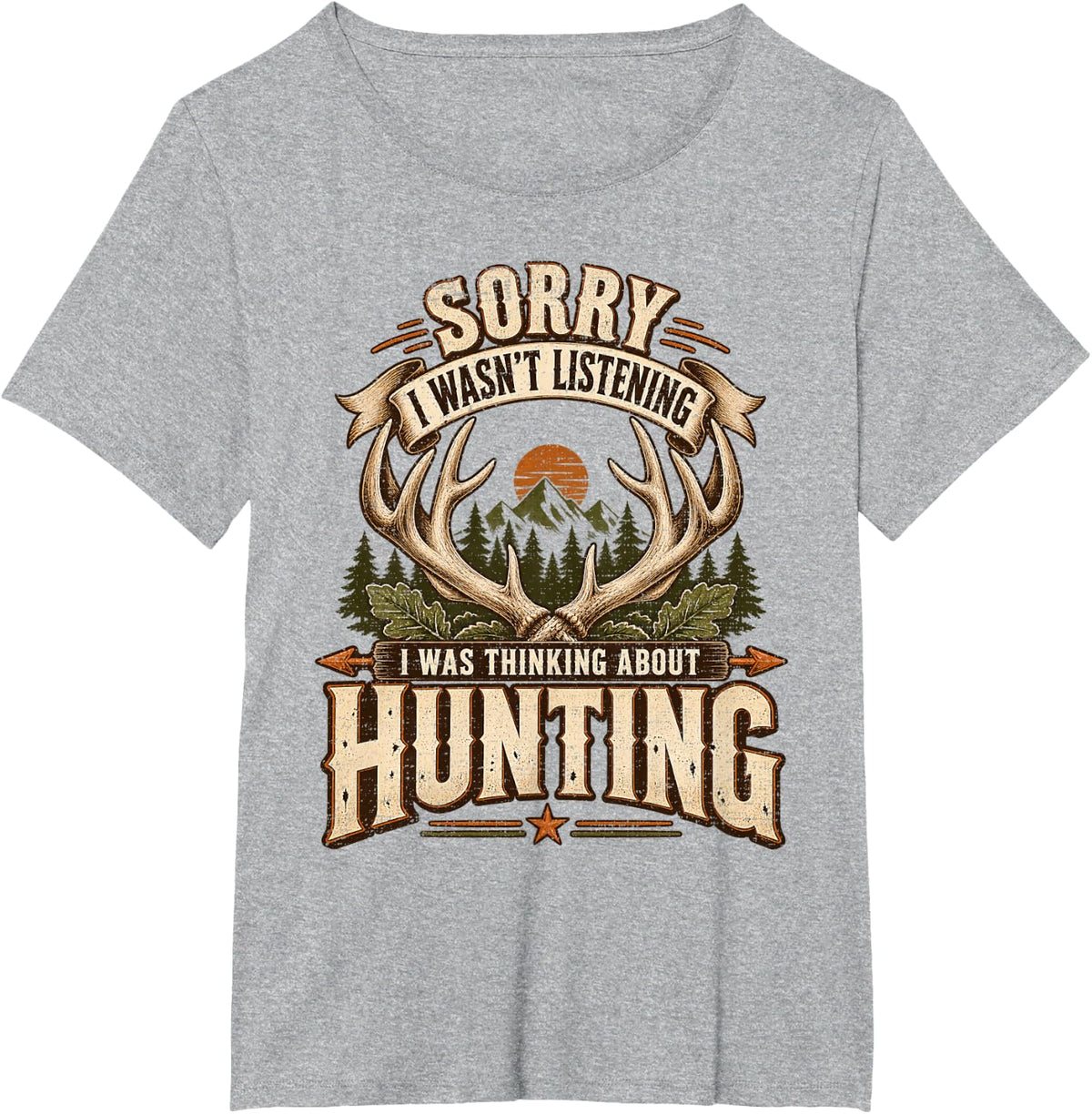 Thinking About Hunting Antlers Whitetail Deer Hunter Saying T-Shirt - Heather Grey
