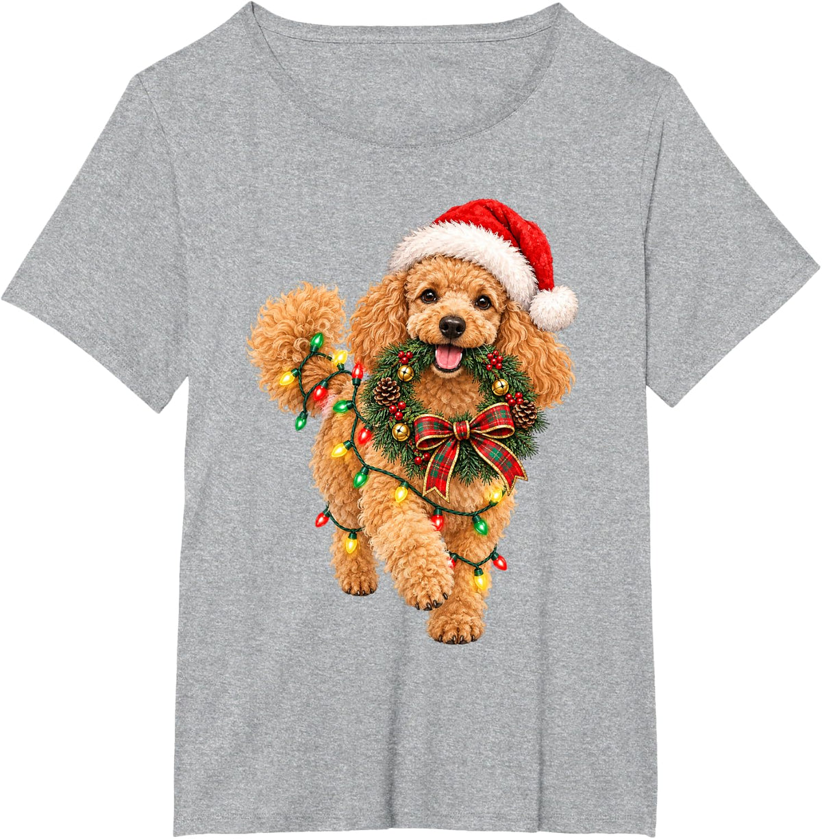Poodle Christmas Wreath Decoration Xmas Pajamas T-Shirt - Heather Grey