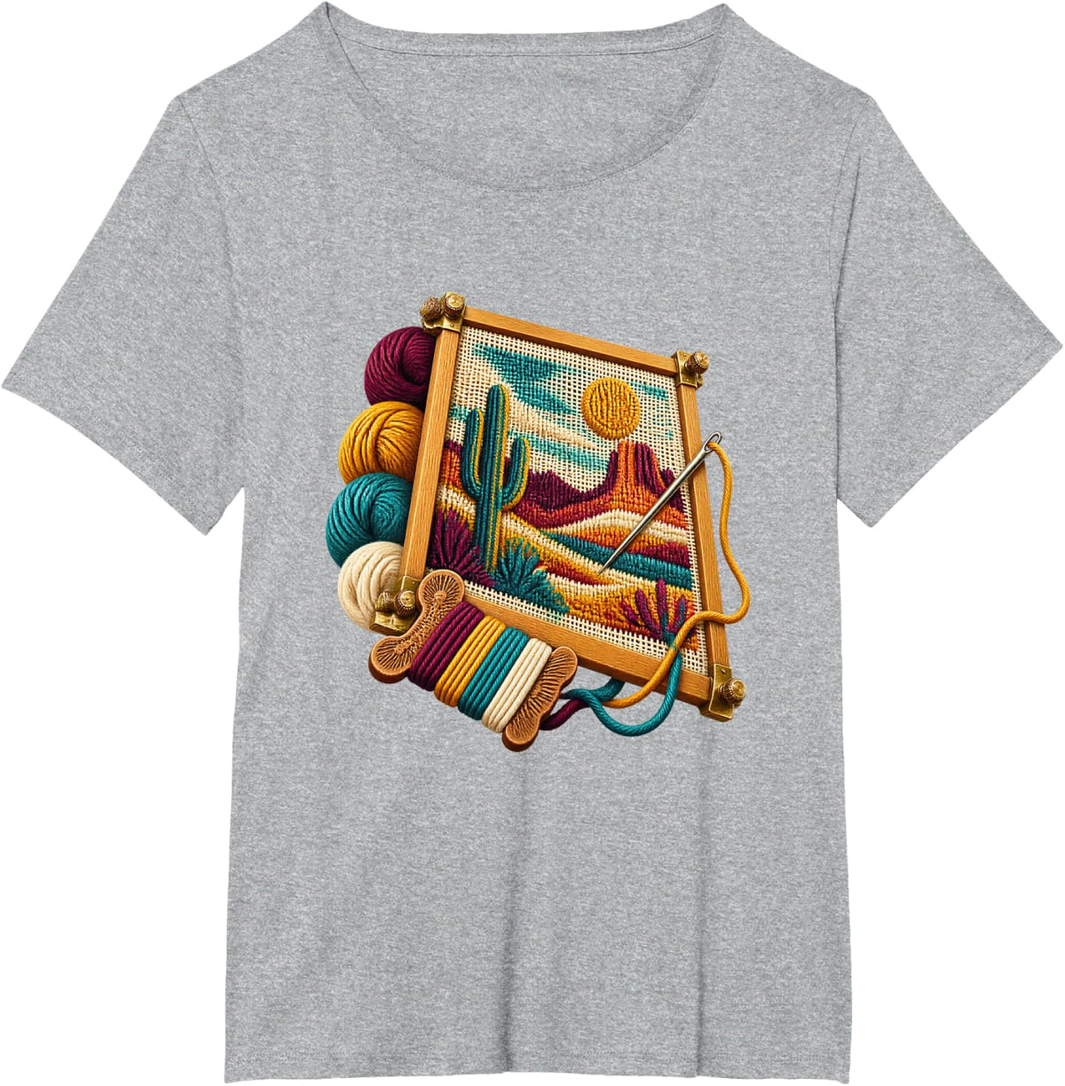 Layered Desert Cactus Needlepoint with Winding River T-Shirt - Heather Grey