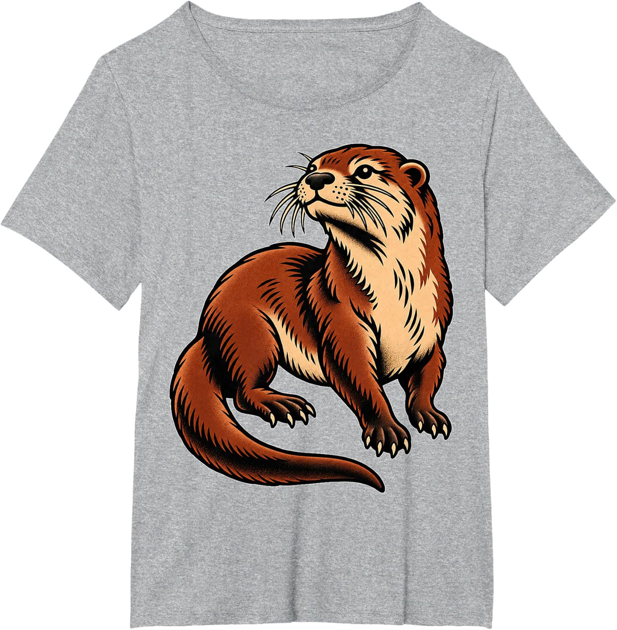 Otter Traditional Tattoo Style River Wildlife Animal Art T-Shirt - Heather Grey