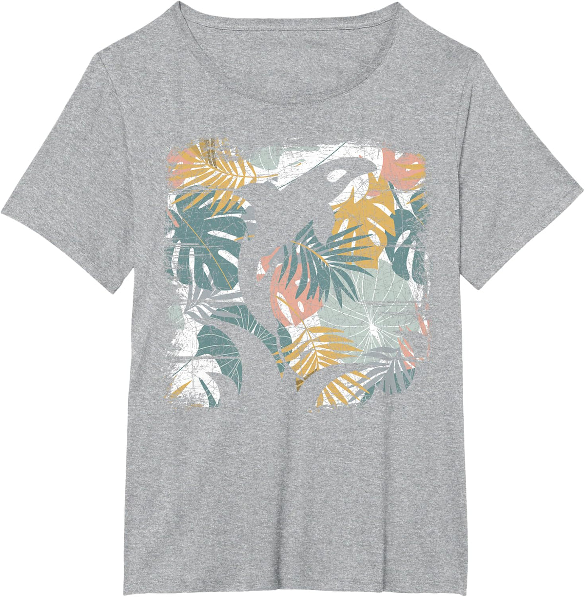 Tropical Nature Pattern Exotic Summer Vacation Whale Orca T-Shirt - Heather Grey