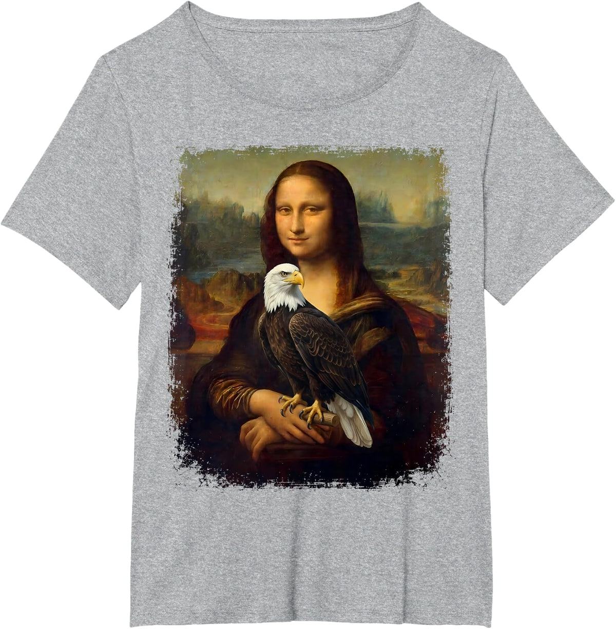 Mona Lisa Bald Eagle | Art Parody Raptor Birder Eagle T-Shirt - Heather Grey