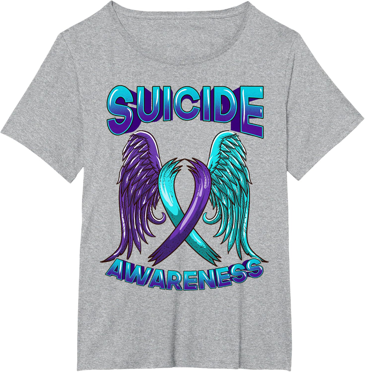 Suicide Awareness Tshirt Ribbon With Wings Suicide Survivor T-Shirt - Heather Grey