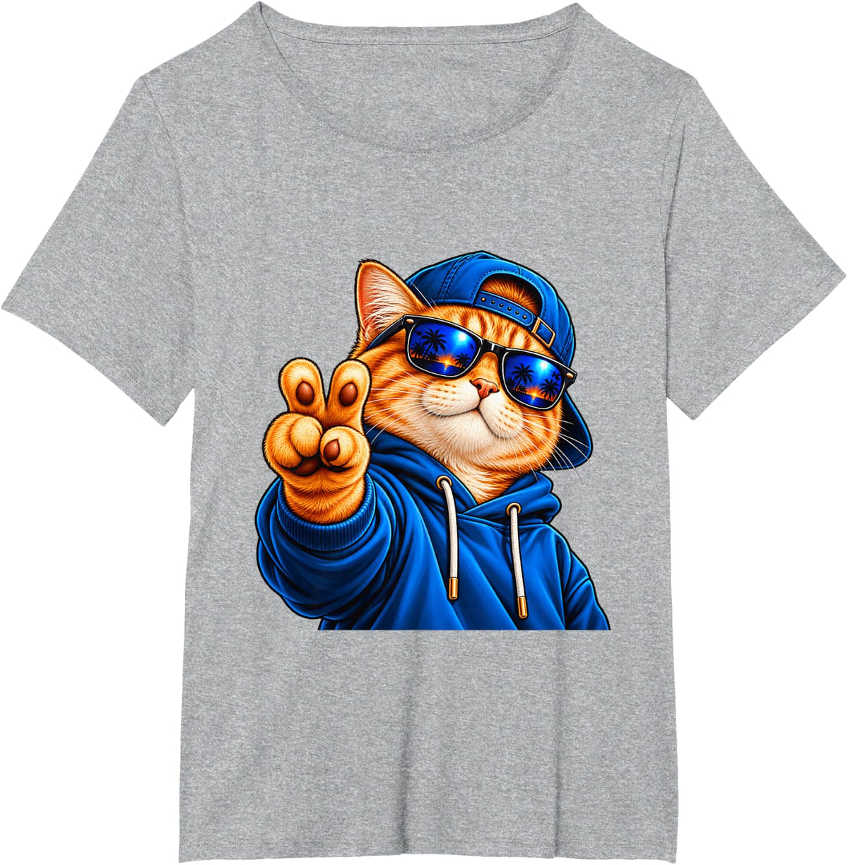 Funny Cat Blue Sunglasses Peace Loving Kitty T-Shirt - Heather Grey