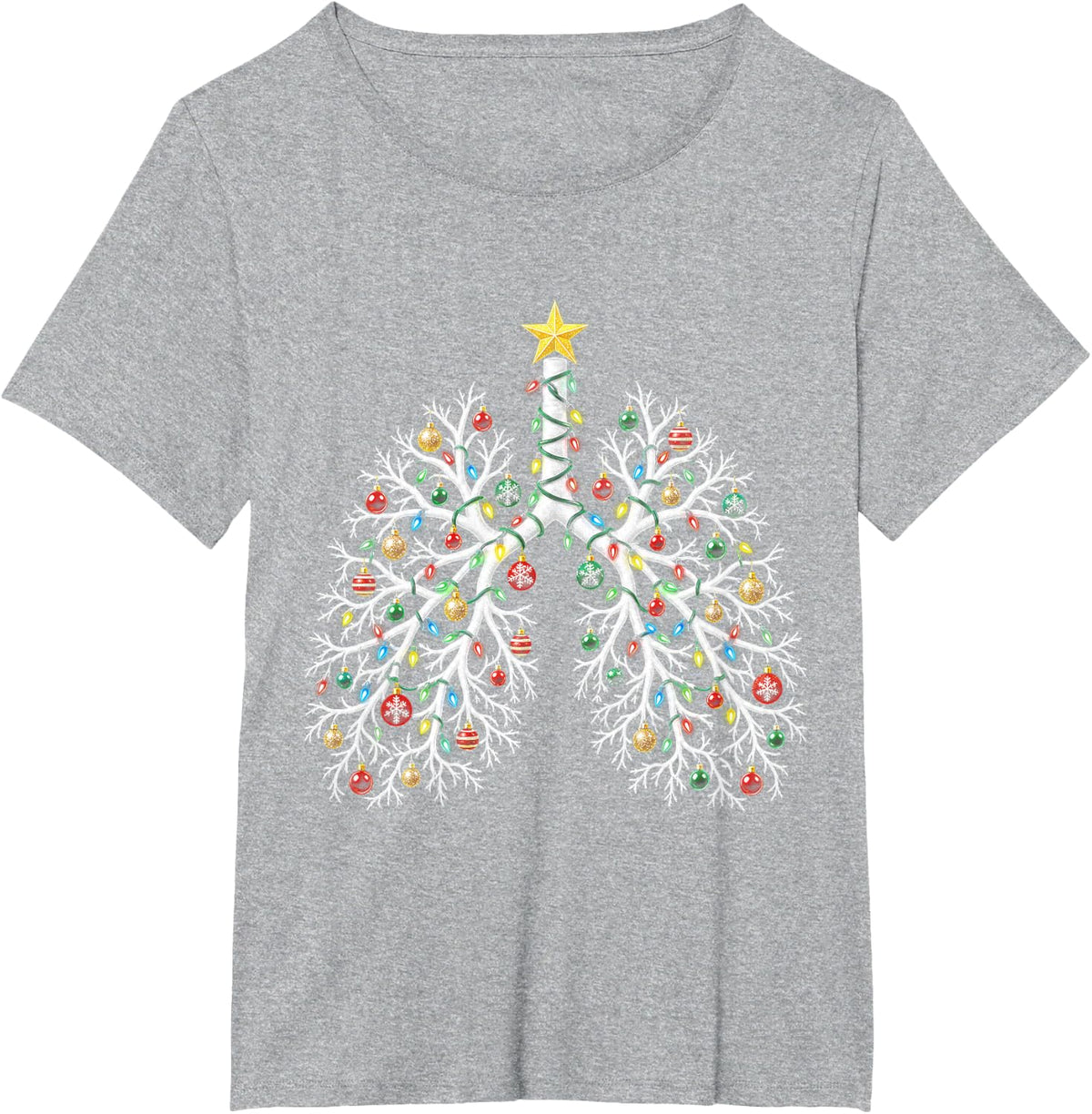 Christmas Respiratory Therapist Lung Lights RT Nurse Xmas T-Shirt - Heather Grey