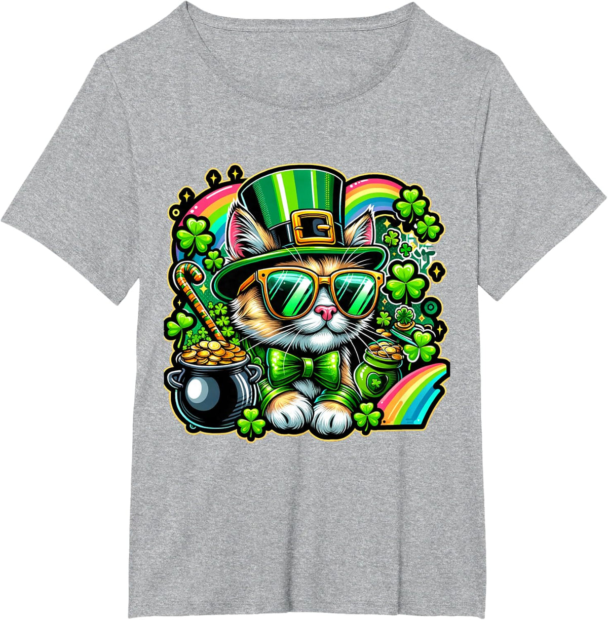 Cat Kitten Leprechaun St. Pattys Shamrock St. Patricks Day T-Shirt - Heather Grey