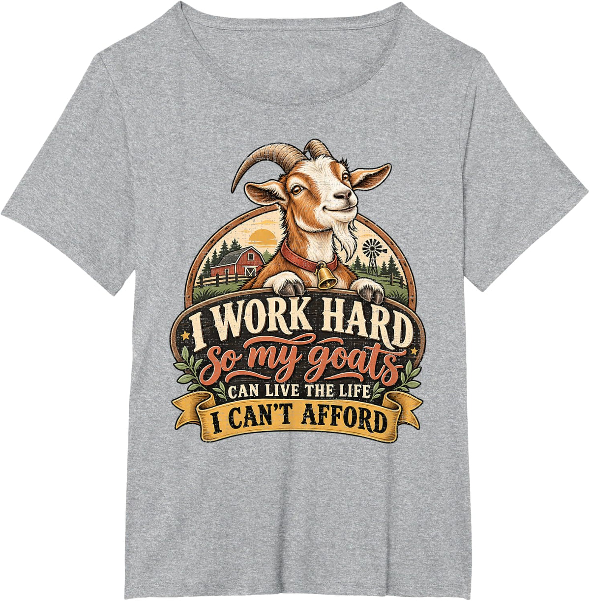 I Work Hard So My Goats Can Live The Life Red Barn Windmill T-Shirt - Heather Grey