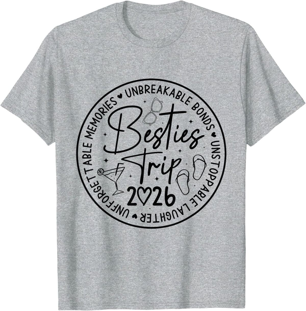 Besties Trip 2026 Memories Girl Trip Friends Vacation Retro T-Shirt - Heather Grey