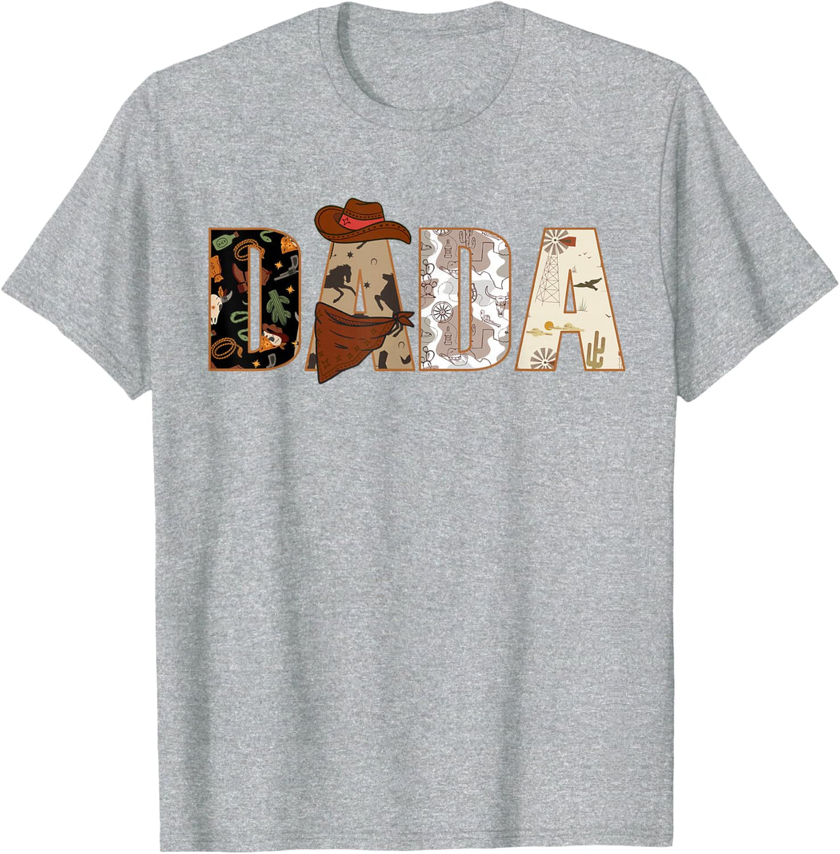 DADA Cowboy Western - Dads First Rodeo Birthday T-Shirt - Heather Grey