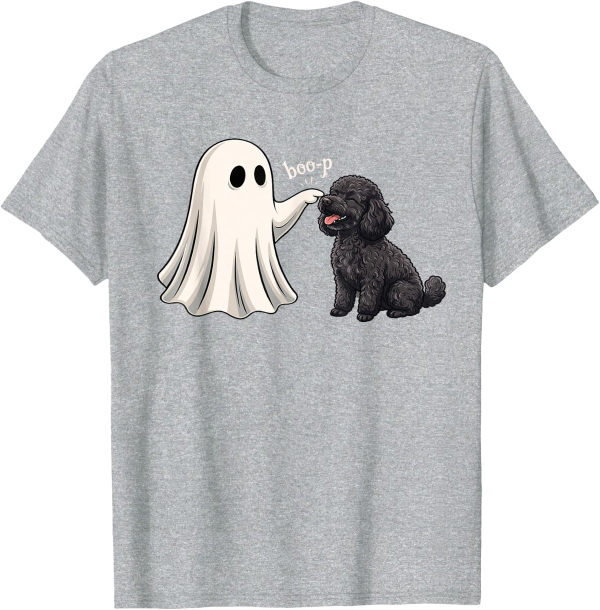 Cute Ghost Booping Toy Black Poodle Halloween T-Shirt - Heather Grey
